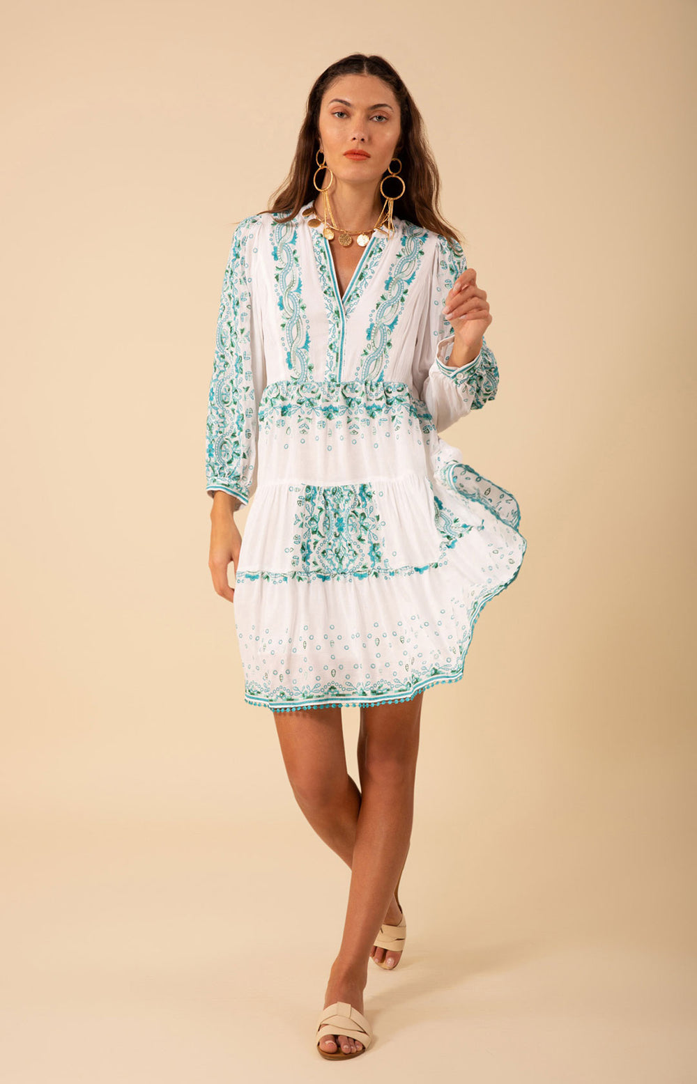 green emerald velvet dress Elora Embroidered Dress White / S