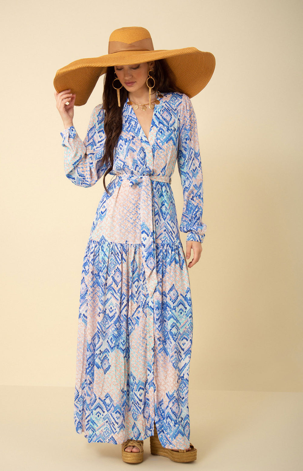 ARYA Button Down Maxi Dress Blue / M