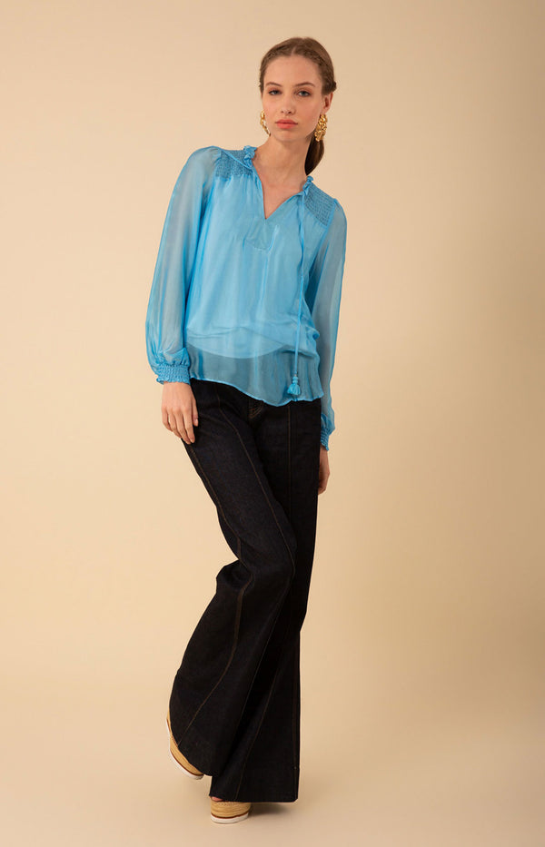 Lucia Solid Chiffon Top, color_turquoise