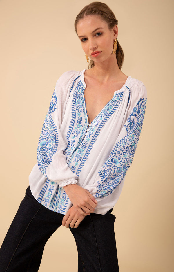 Sloane Embroidered Top, color_blue