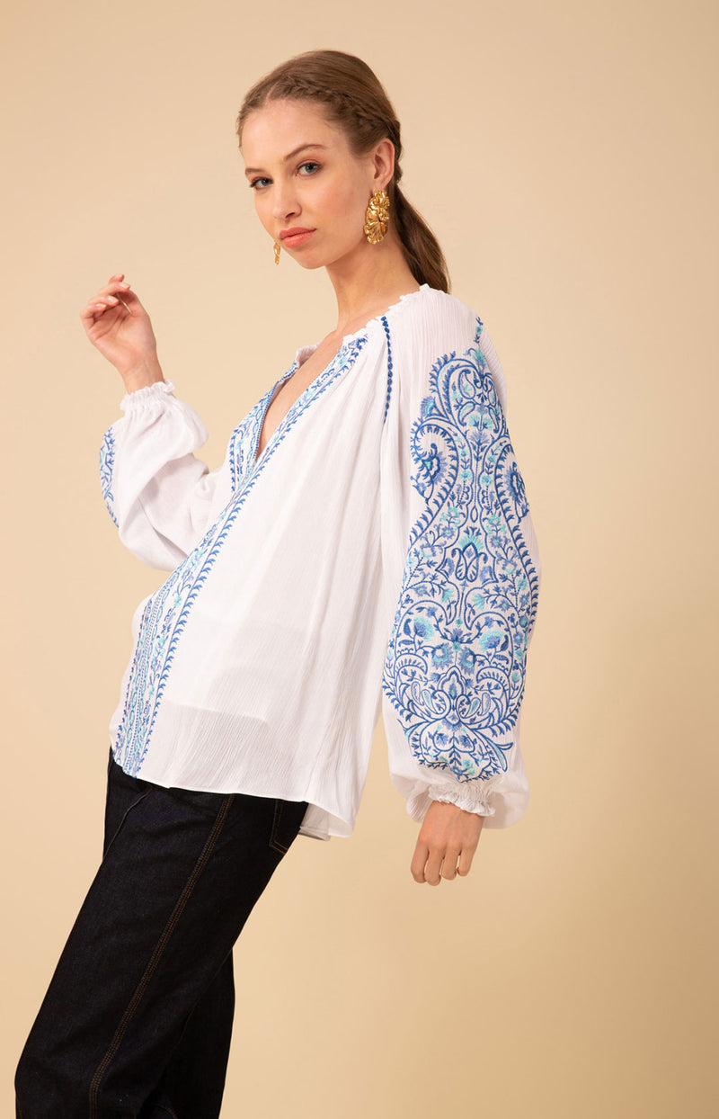 Sloane Embroidered Top, color_blue