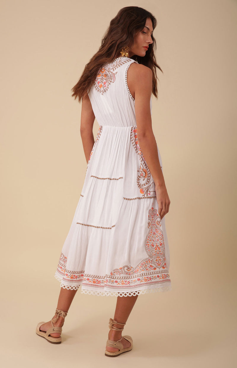 Amara Embroidered Midi Dress Beige / XS Amara Embroidered Midi Dress Beige / XS