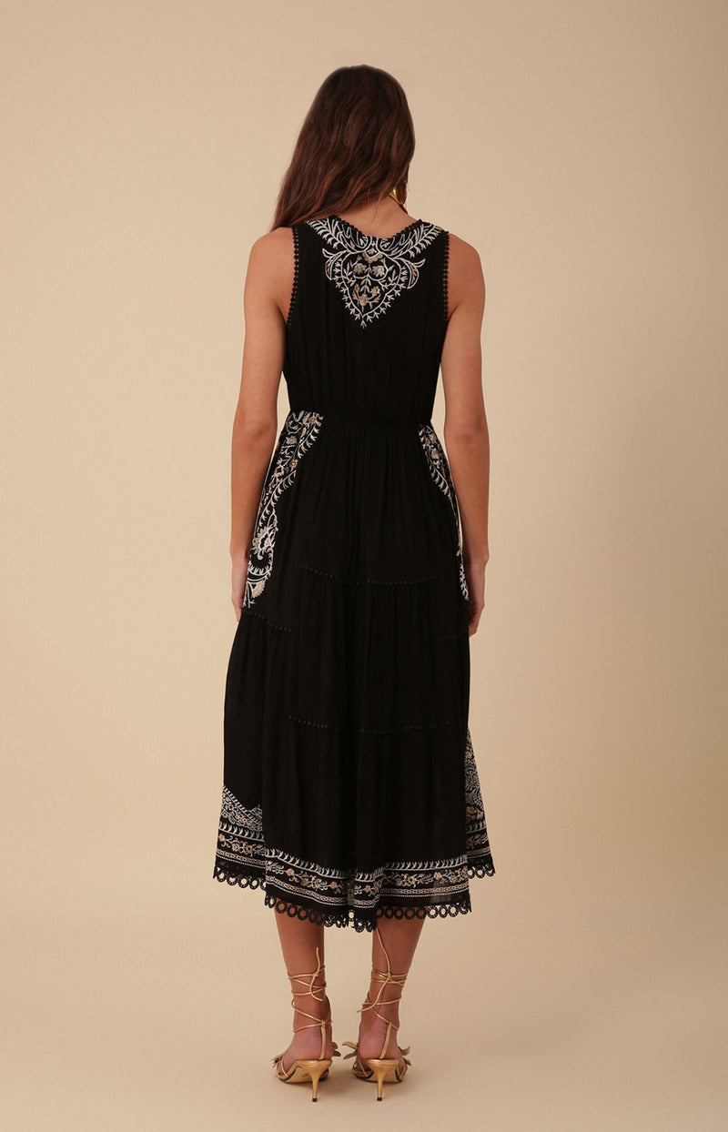 Amara Embroidered Midi Dress, color_black