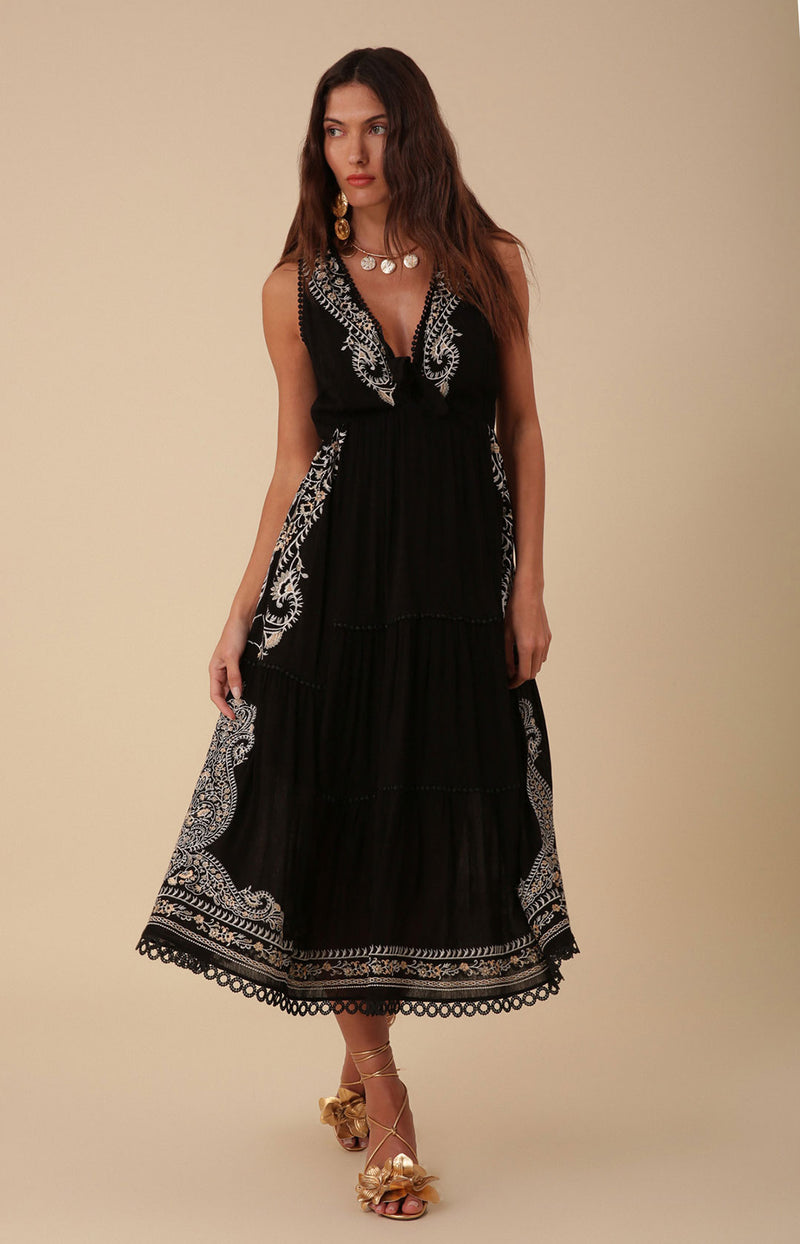 Amara Embroidered Midi Dress Beige / XS Amara Embroidered Midi Dress Beige / XS