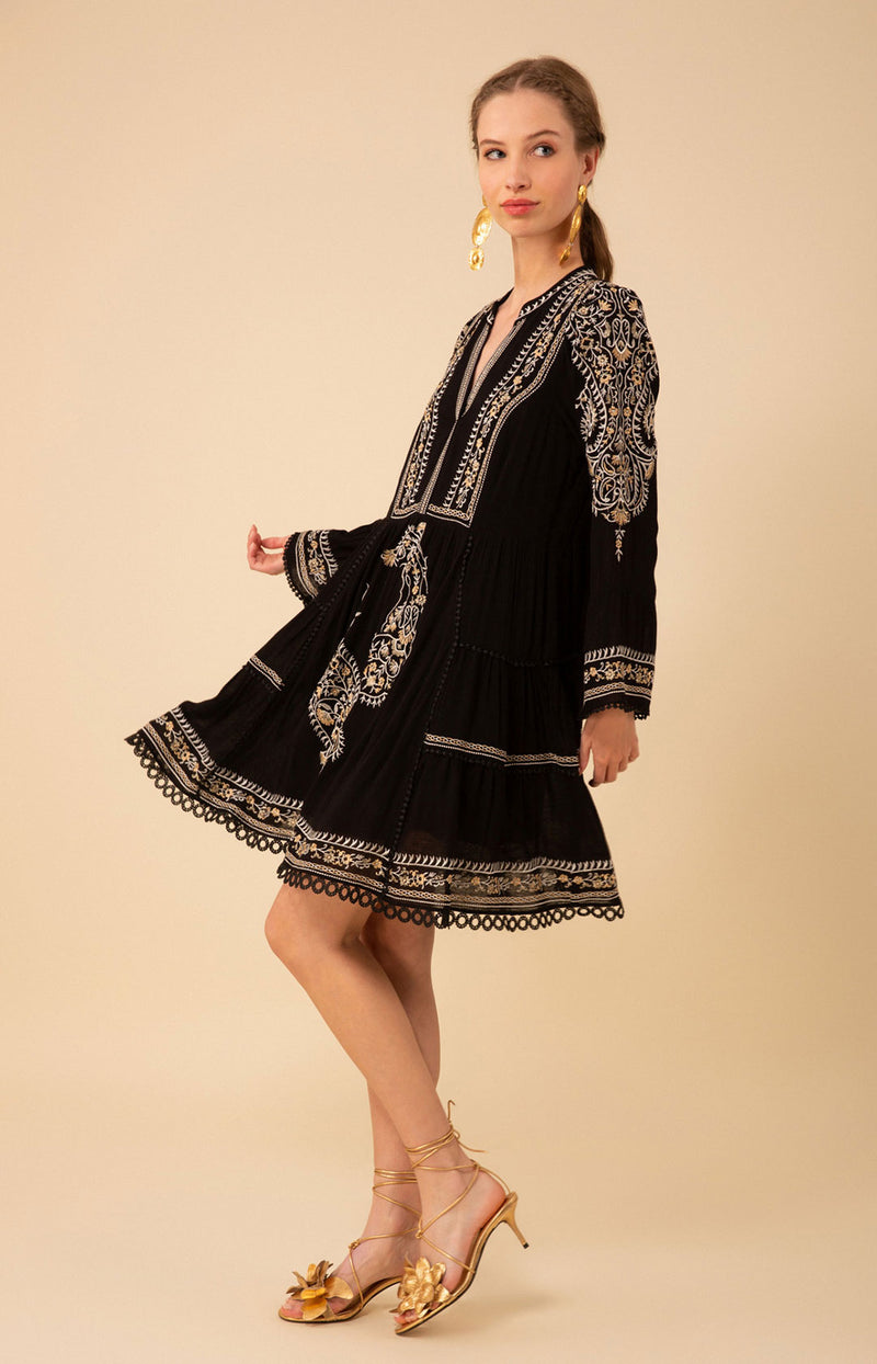 Isabel Embroidered Dress, color_black
