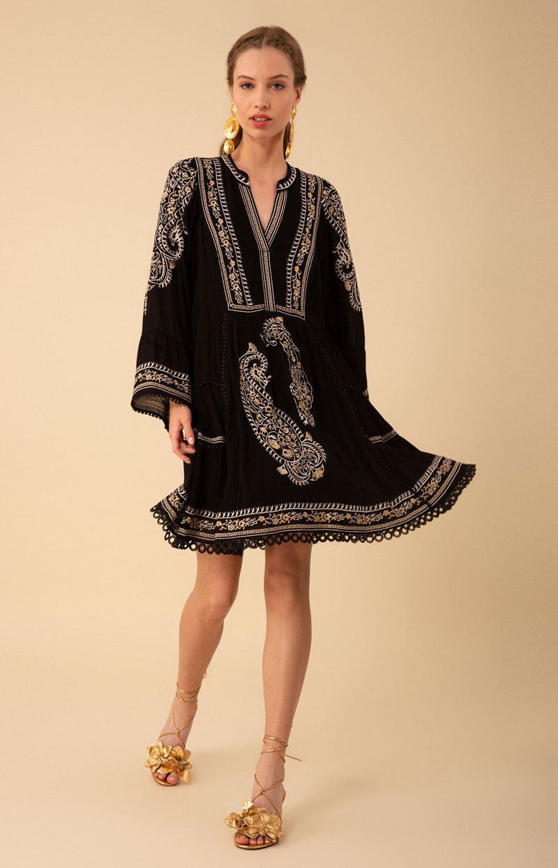 black embroidered dress Raisa Mini Velvet 44 Bust and Skirt with full lining Black Lace Embroidered Mini Dress
