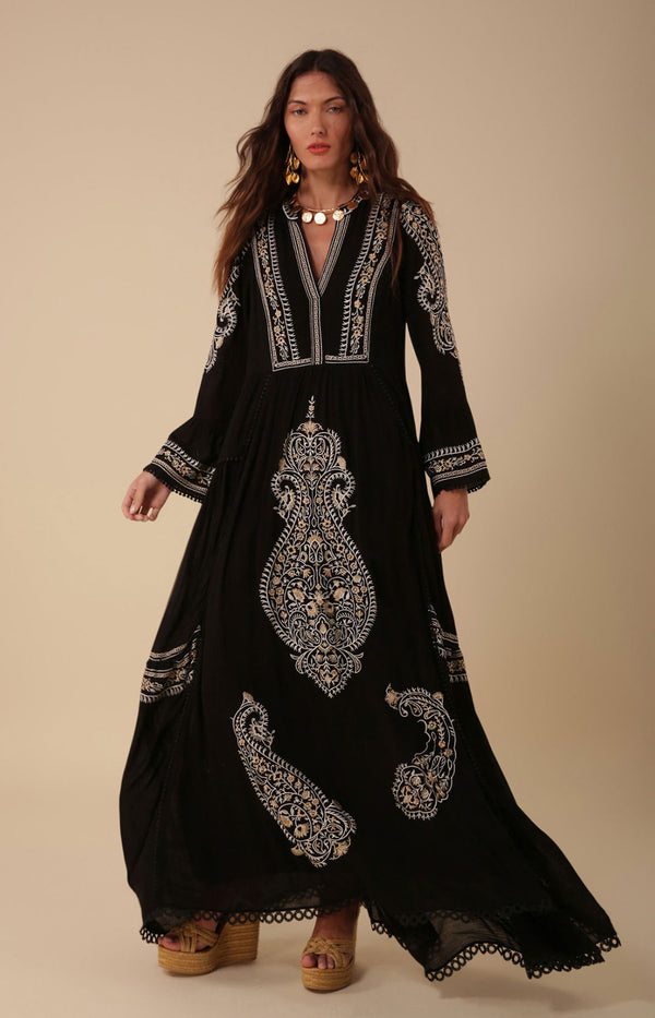 Isabel Embroidered Maxi Dress, color_black