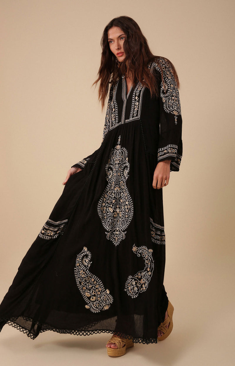 Isabel Embroidered Maxi Dress, color_black