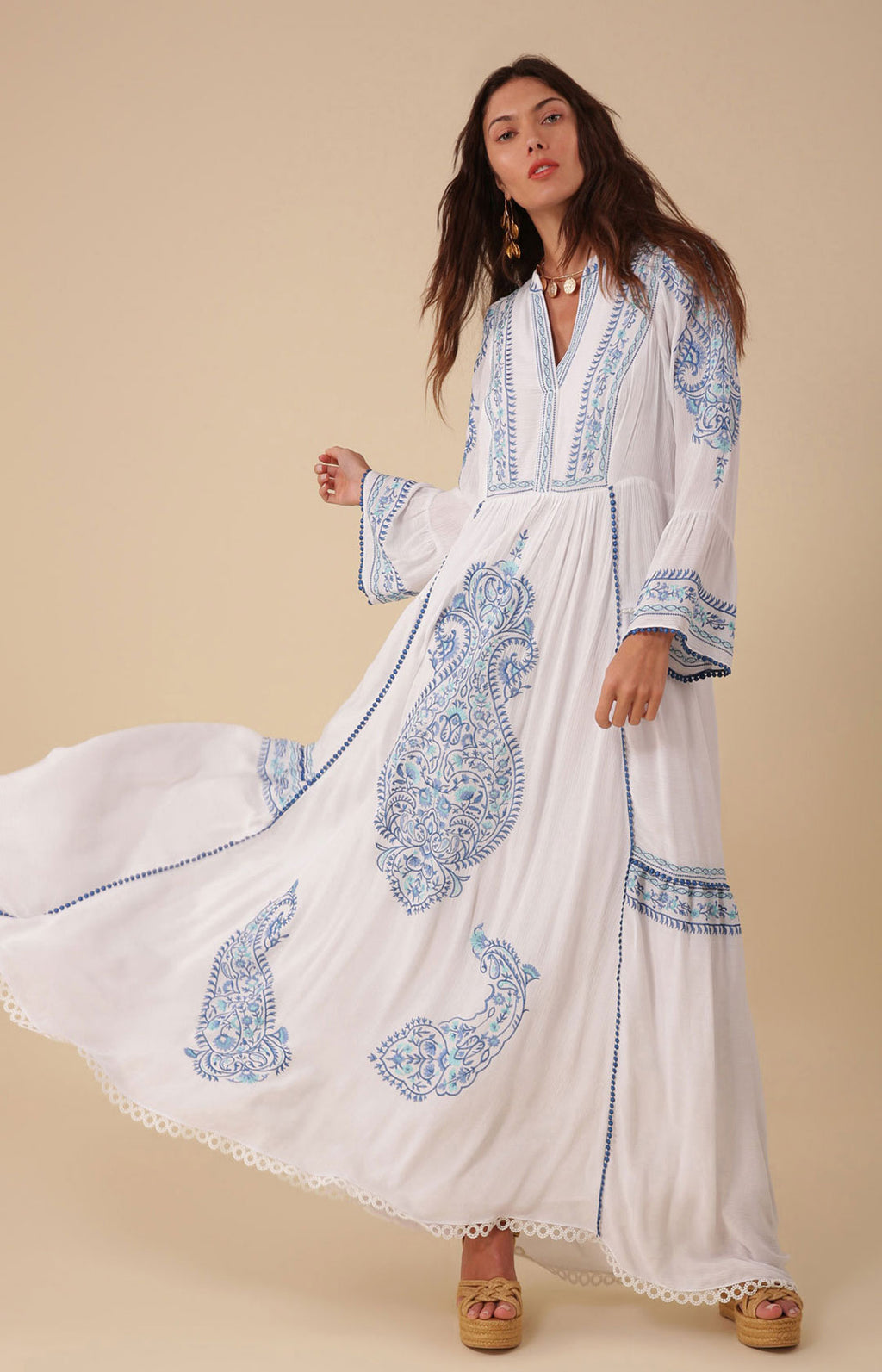 Isabel Embroidered Maxi Dress Blue / XL Isabel Embroidered Maxi Dress Blue / XL