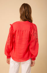 Reese Solid Linen Top, color_coral