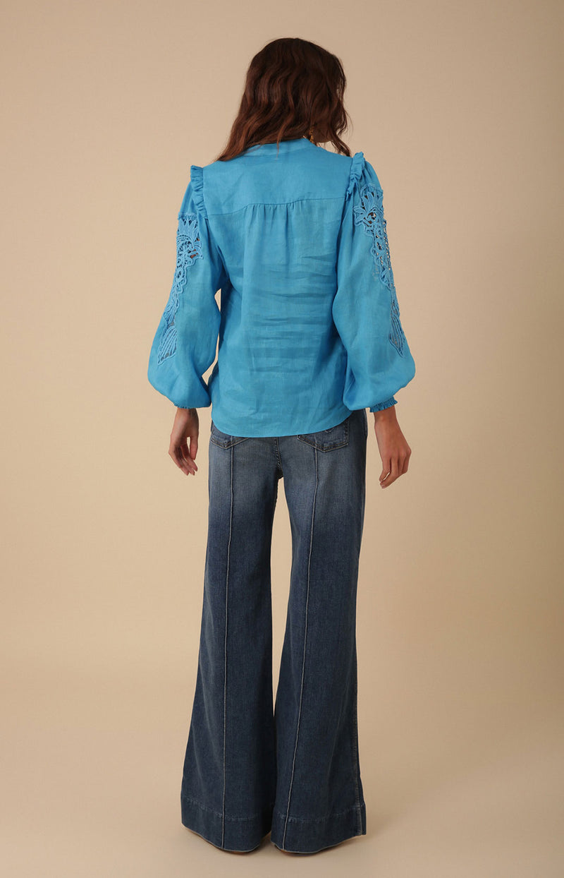 Reese Solid Linen Top, color_turquoise