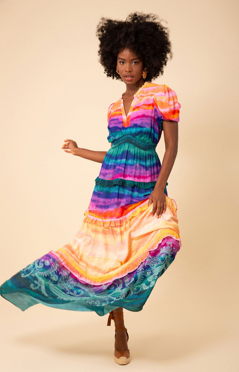 alissa tiered maxi dress Anthropologie day wear. Alison Floral Tiered Drop Waist