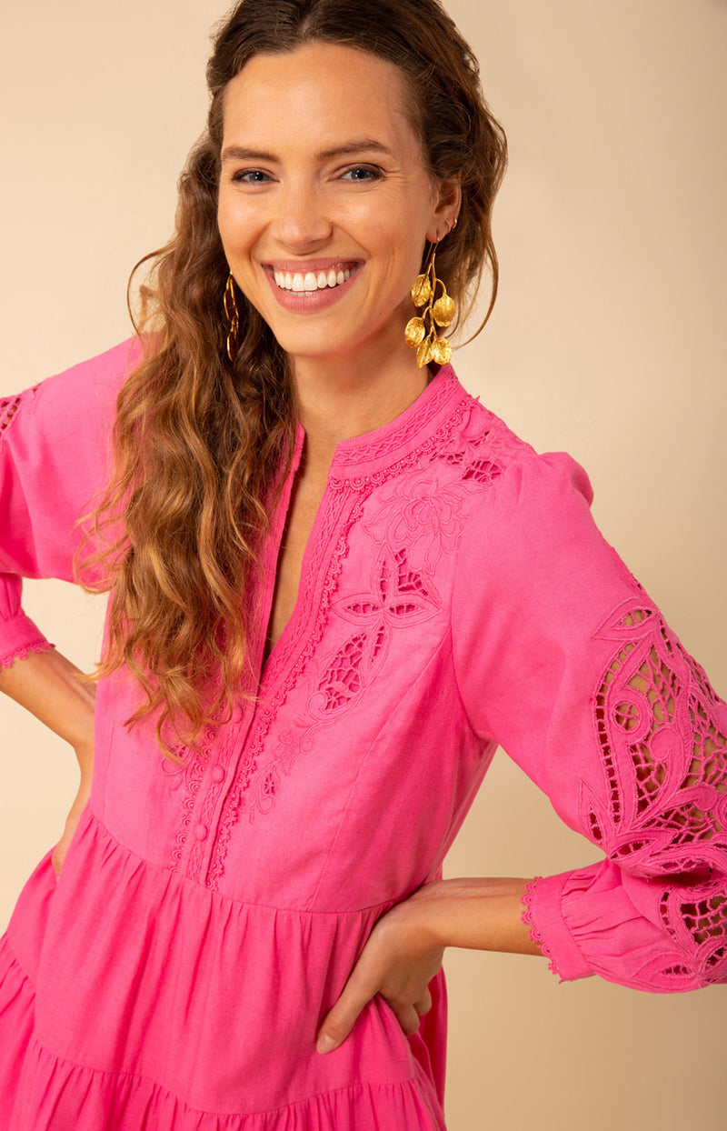 aubree linen dress Aubree Dress Fuchsia / XS