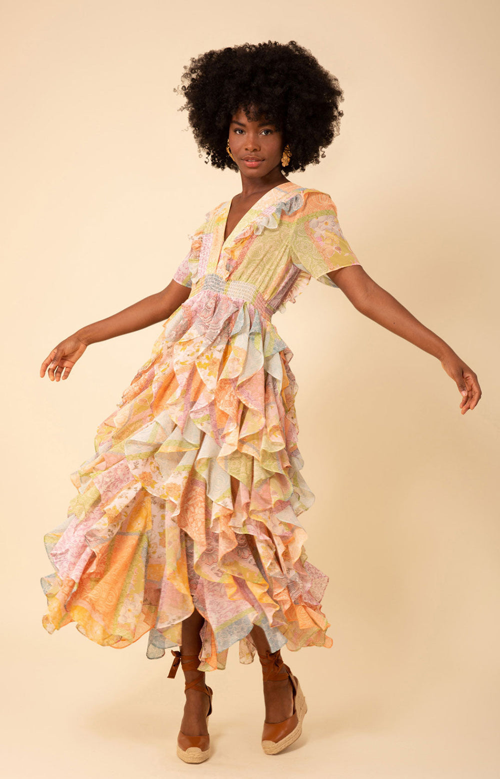 Aspen Ruffle Chiffon Dress Peach / L