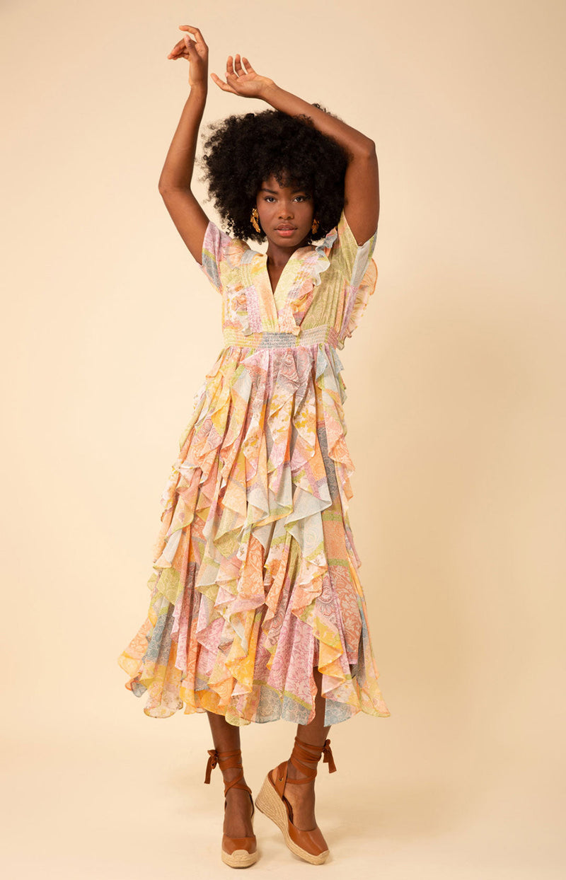 tiered ruffle chiffon dress Just Perfect Tiered Ruffle Maxi Dress Oat