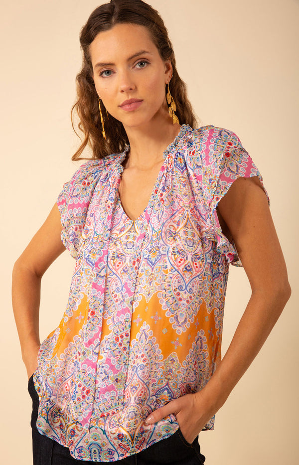 Julianna Chiffon Top, color_orange