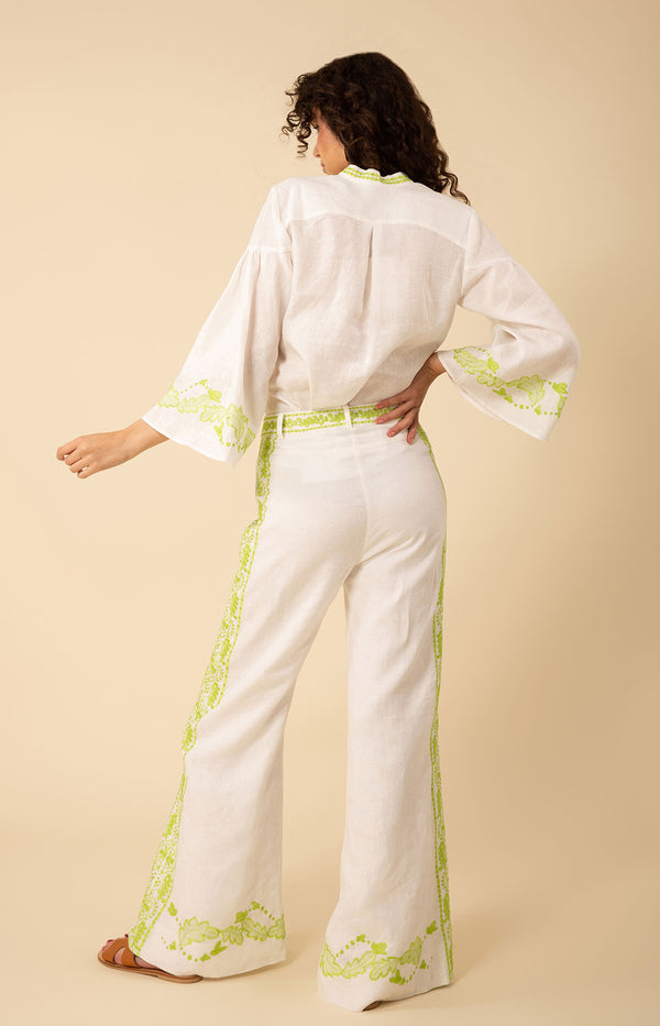 Kaia Embroidered Linen Top, color_chartreuse