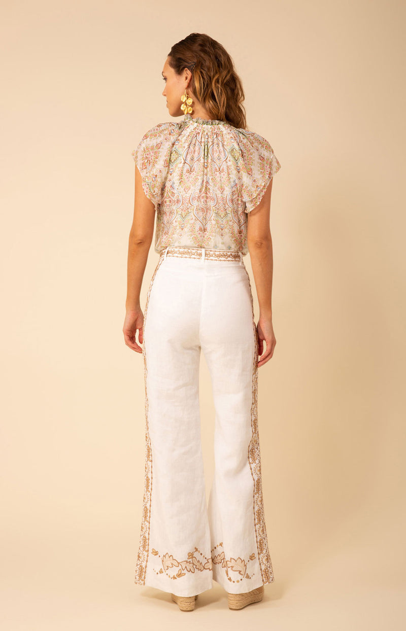 Sutton Embroidered Linen Pants, color_ivory