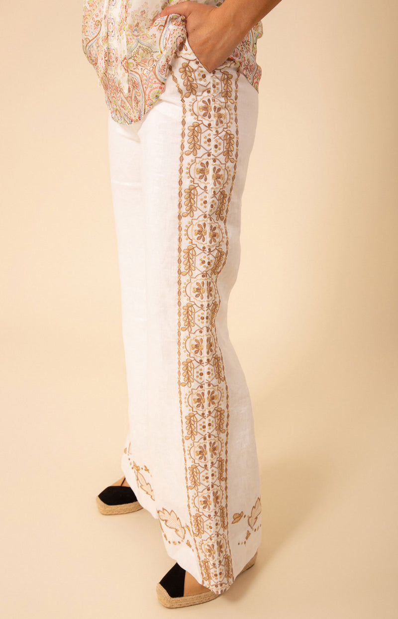 Sutton Embroidered Linen Pants, color_ivory