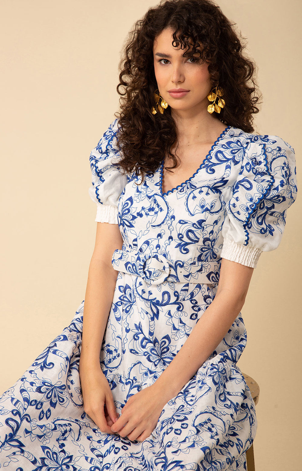 mylan Embroidery Volume Sleeve Maxi Dres