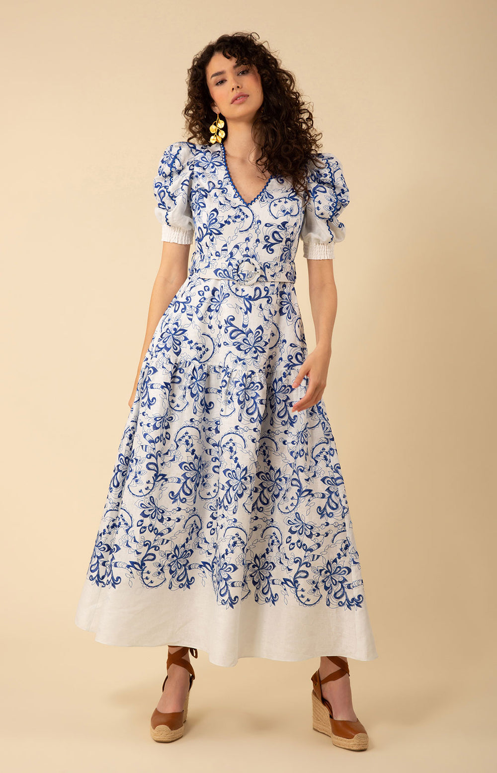 mylan Embroidery Volume Sleeve Maxi Dres