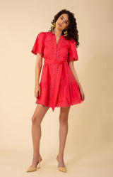Mariana Solid Poplin Dress, color_coral