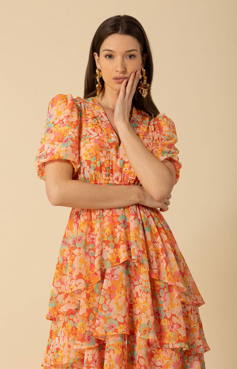 Lainey Tiered Chiffon Dress Orange / M Lainey Tiered Chiffon Dress Orange / M