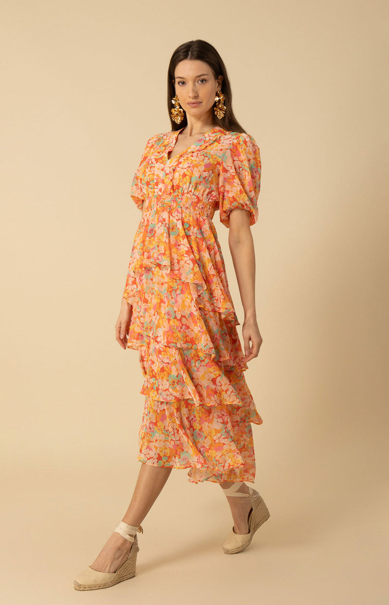 Lainey Tiered Chiffon Dress Orange / M Lainey Tiered Chiffon Dress Orange / M