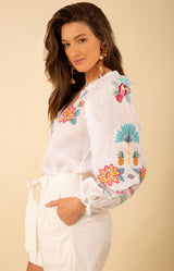 Saylor Embroidered Linen Top, color_pink