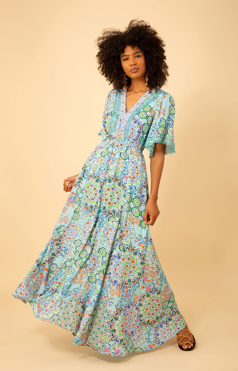cherlee maxi dress in blue Zelella Crochet Maxi Dress