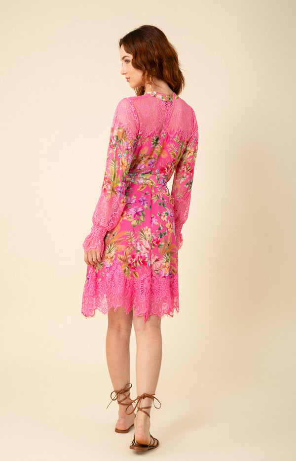 Lucile Lace Trim Georgette Dress, color_pink
