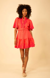 Haven Embroidered Linen Dress, color_coral