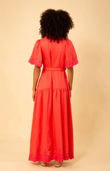 Haven Embroidered Linen Maxi Dress, color_coral