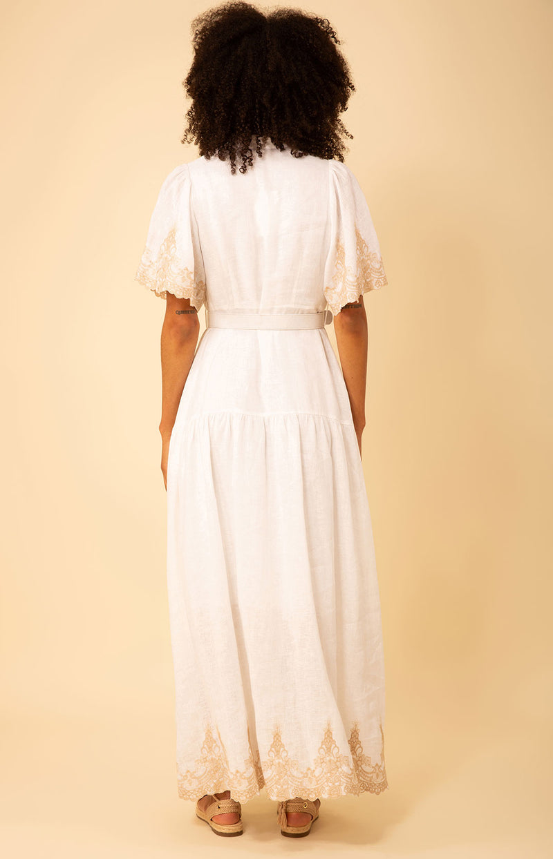 white embroidered maxi dress VENUS Sheer | Multi romantic look Haven Embroidered Linen Maxi Dress