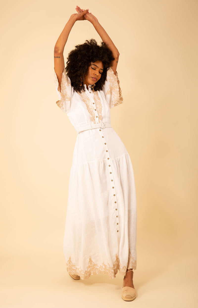 Haven Embroidered Linen Maxi Dress Coral / XL Haven Embroidered Linen Maxi Dress Coral / XL