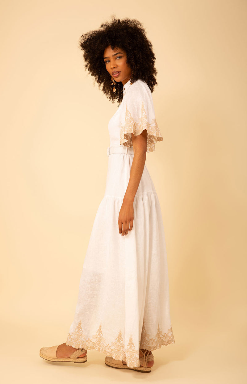 Haven Embroidered Linen Maxi Dress, color_white