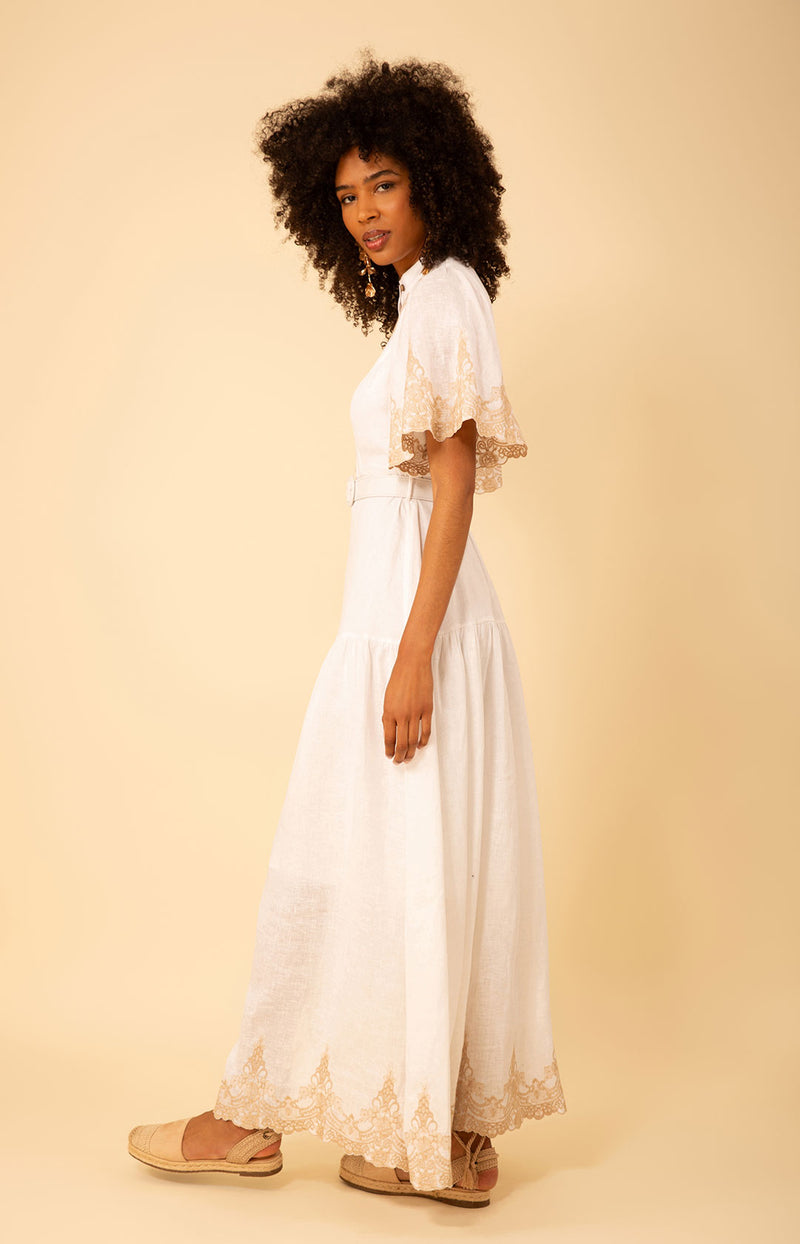 Haven Embroidered Linen Maxi Dress Coral / XL Haven Embroidered Linen Maxi Dress Coral / XL
