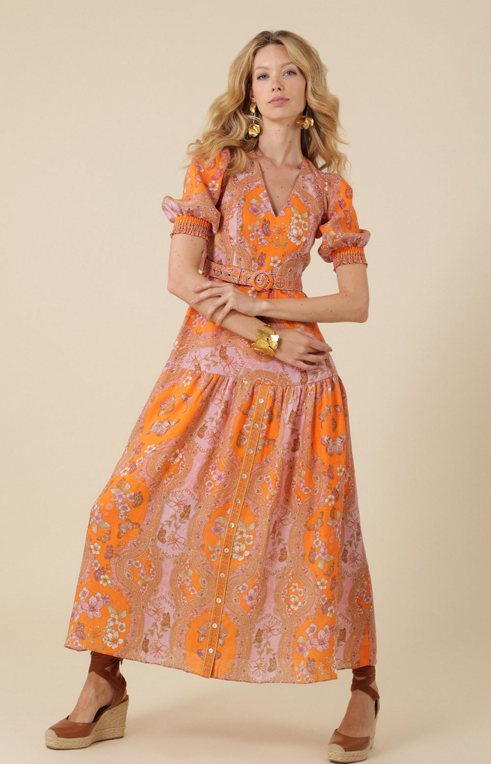 Blair Linen Maxi Dress Orange / M