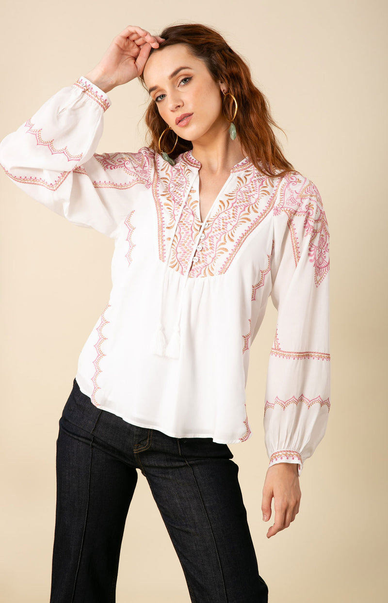 Kalani Voile Top, color_white