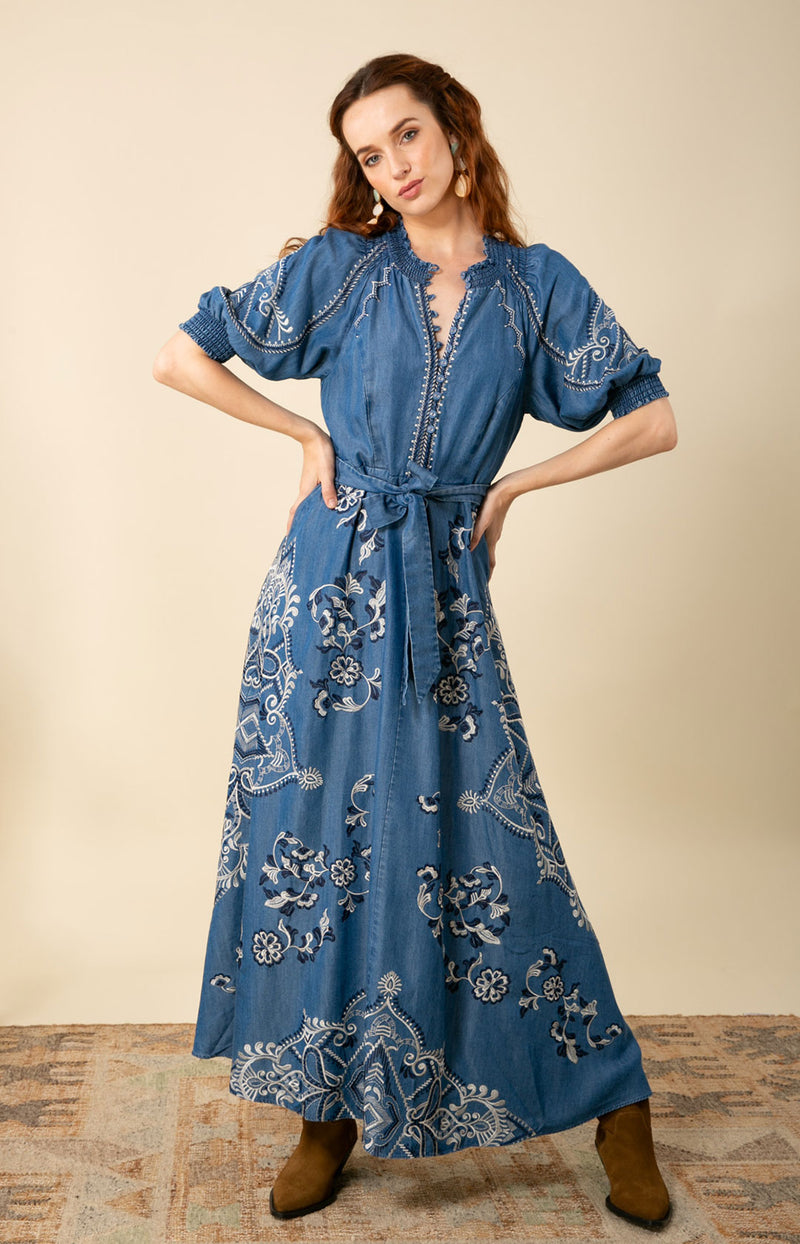 Wynter Embroidered Chambray Dress, color_chambray