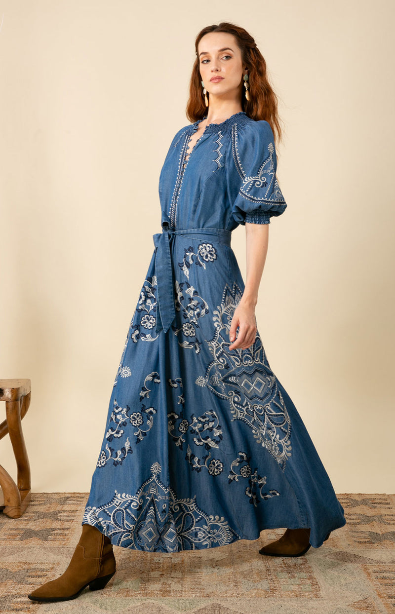 Wynter Embroidered Chambray Dress Blue / XL Wynter Embroidered Chambray Dress Blue / XL