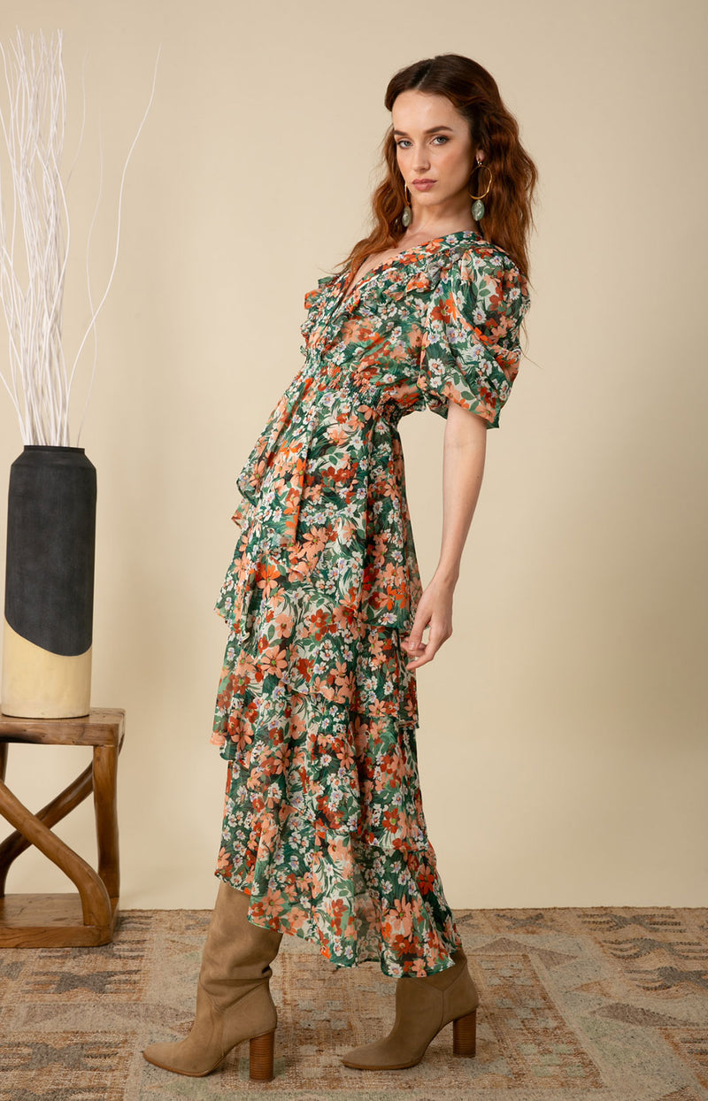 Dream Tiered Chiffon Dress Green / S Dream Tiered Chiffon Dress Green / S