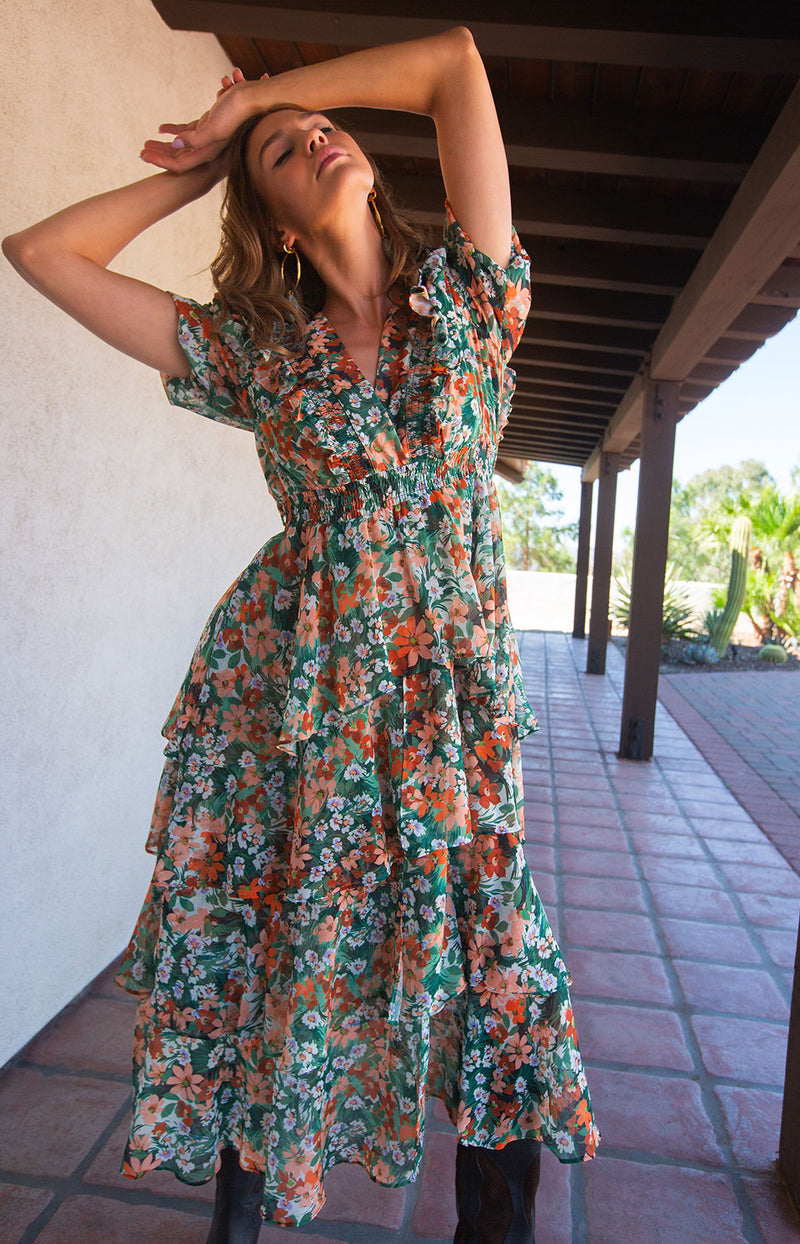 Dream Tiered Chiffon Dress Green / S Dream Tiered Chiffon Dress Green / S