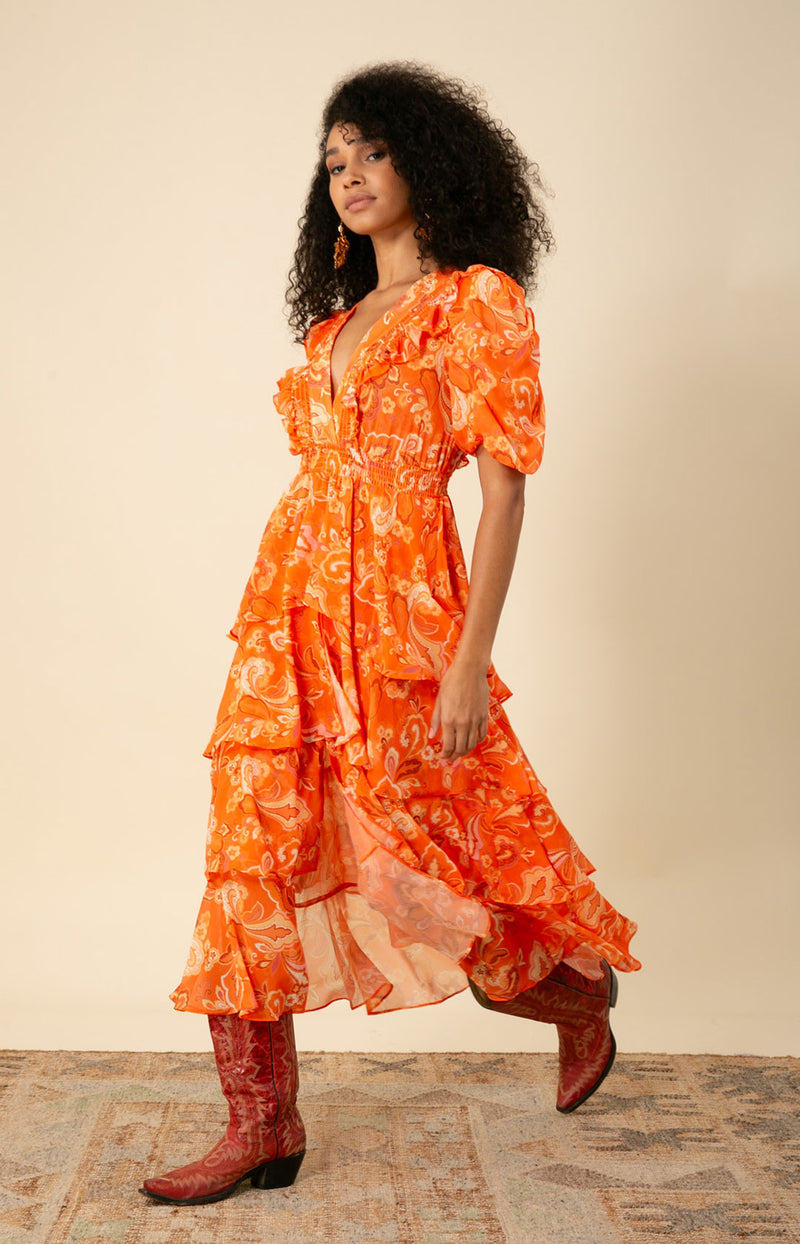 Dream Tiered Chiffon Dress Orange / Xs Dream Tiered Chiffon Dress Orange / Xs