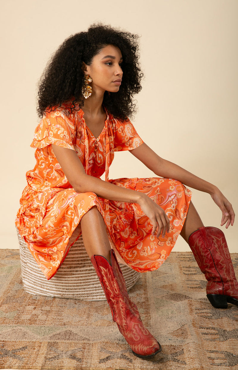 Ariyah Drop Waist Midi Dress Orange / L Ariyah Drop Waist Midi Dress Orange / L