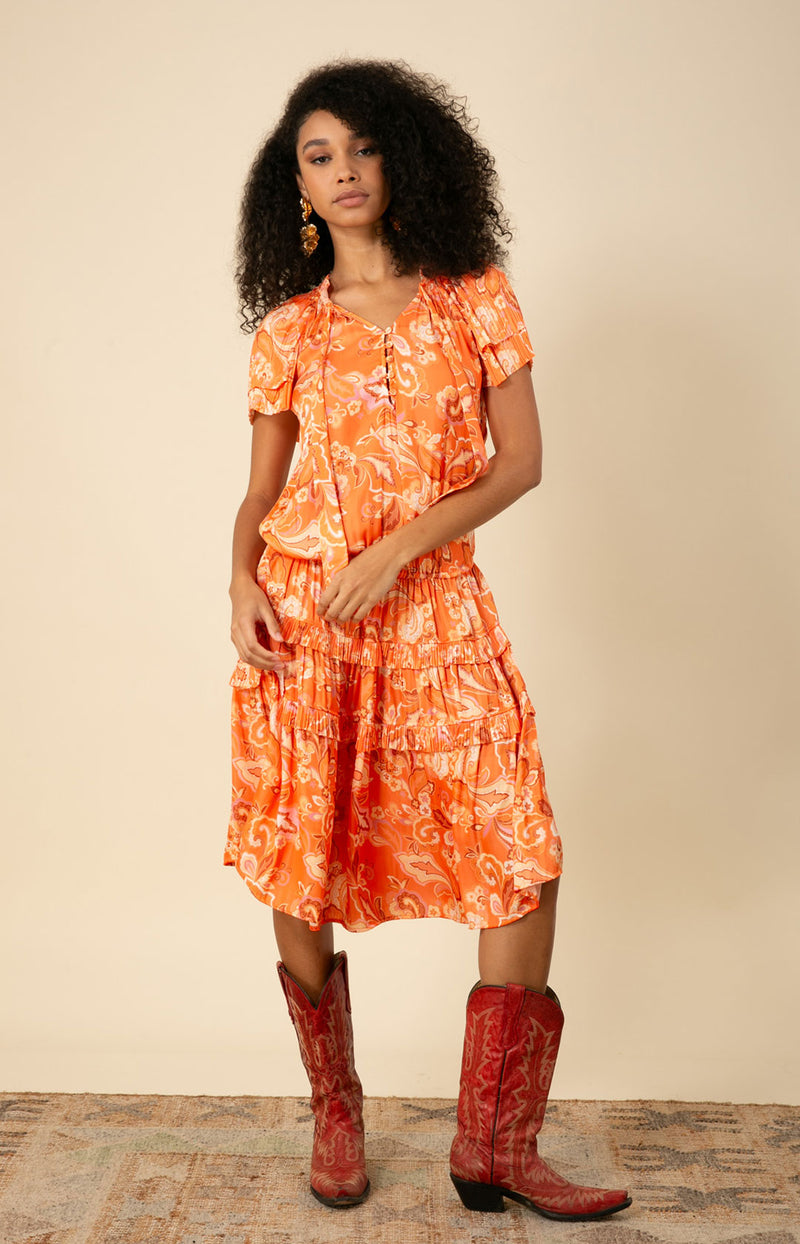 Ariyah Drop Waist Midi Dress, color_orange