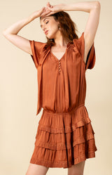 Alexandria Solid Drop Waist Dress, color_rust