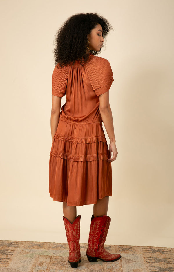 Alexandria Solid Midi Drop Waist Dress, color_rust