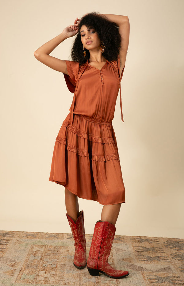 Alexandria Solid Midi Drop Waist Dress, color_rust