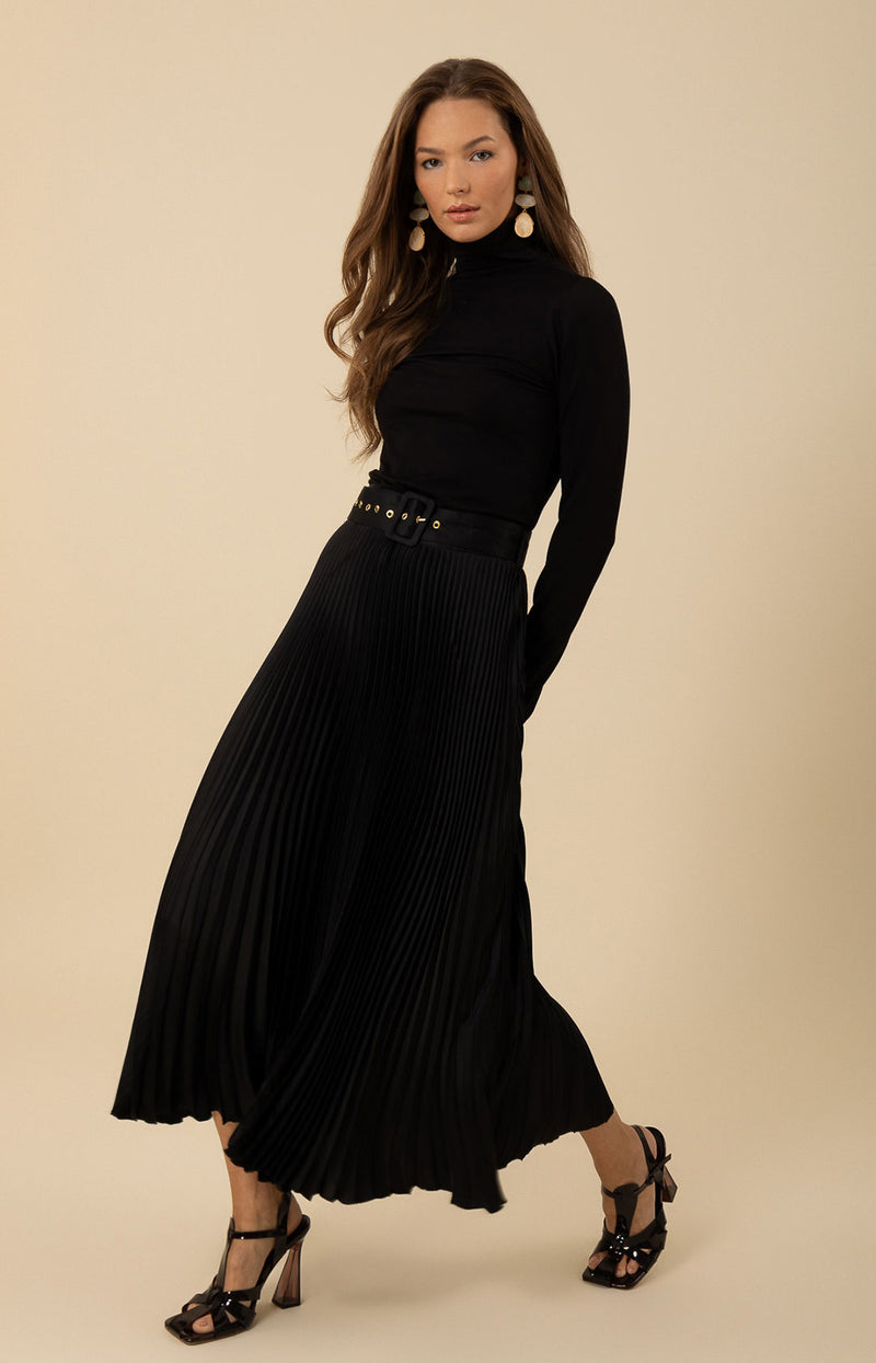 Macie Pleated Skirt, color_black